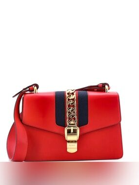 Gucci Sylvie Red Leather Shoulder
Bag with GG Dustbag & COA